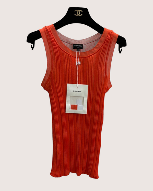 Chanel 26M Coco Beach Ribbed CC Tank Top Orange FR 38