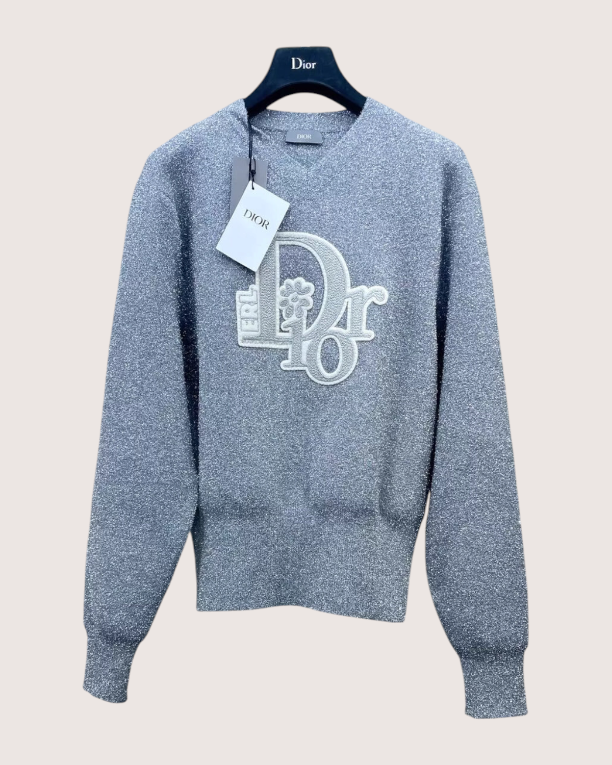 Christian Dior X ERL Ribbed Logo Sweater Grey FR 36