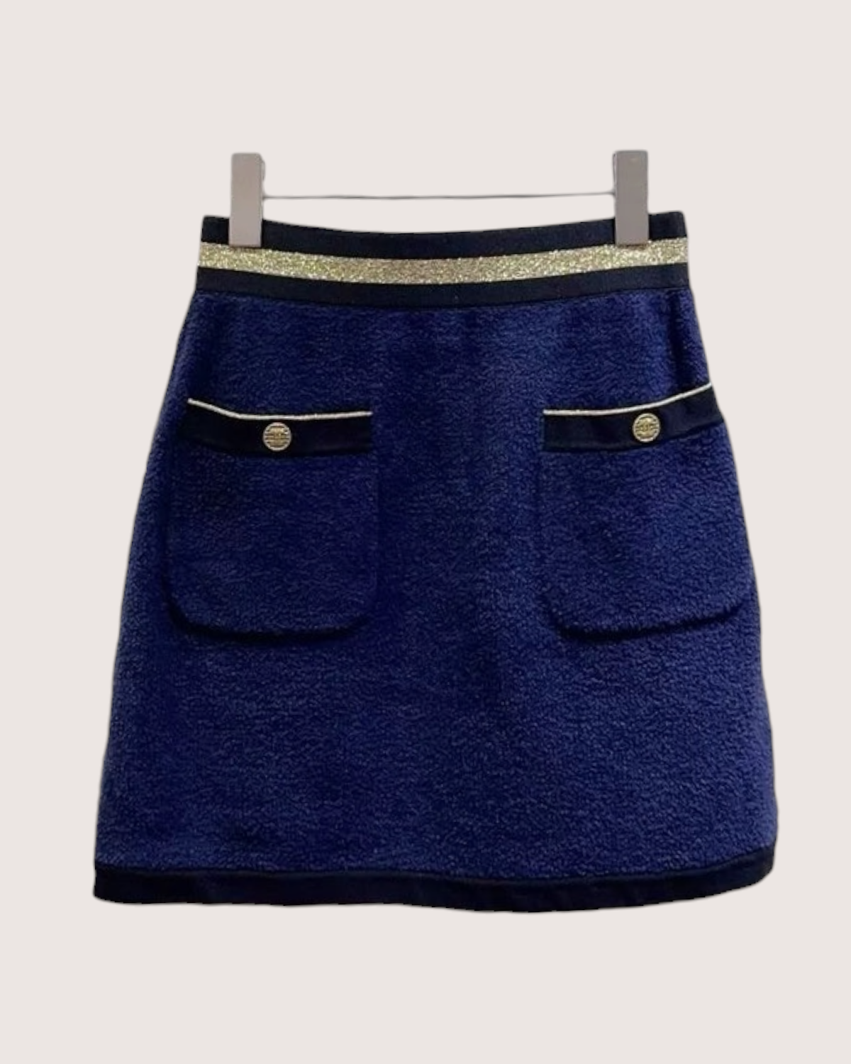 Chanel Bouclé CC Mini Skirt Navy, Black, Gold FR 34
