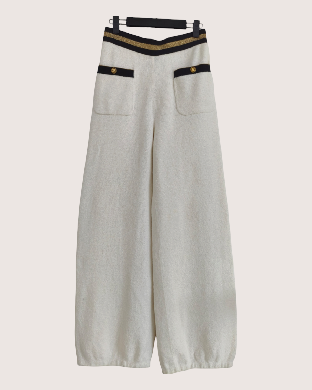 Chanel 19C Contrast-Trim Trousers White, Black FR 36