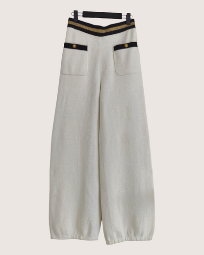 Chanel 19C Contrast-Trim Trousers White, Black FR 36