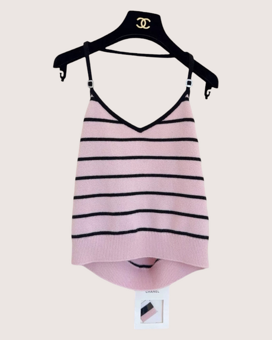 Chanel 25S Striped Cashmere Vest - Pink, Black