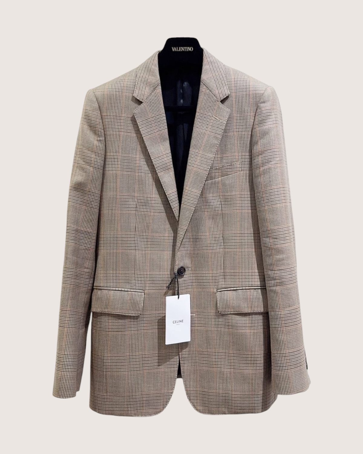 Celine Glen-Check Wool Jacket Beige/Ecru, Grey, Multicolor