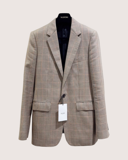 Celine Glen-Check Wool Jacket Beige/Ecru, Grey, Multicolor