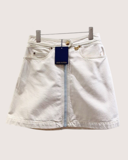 Louis Vuitton Zip-Front Denim Mini Skirt White, Blue FR 36