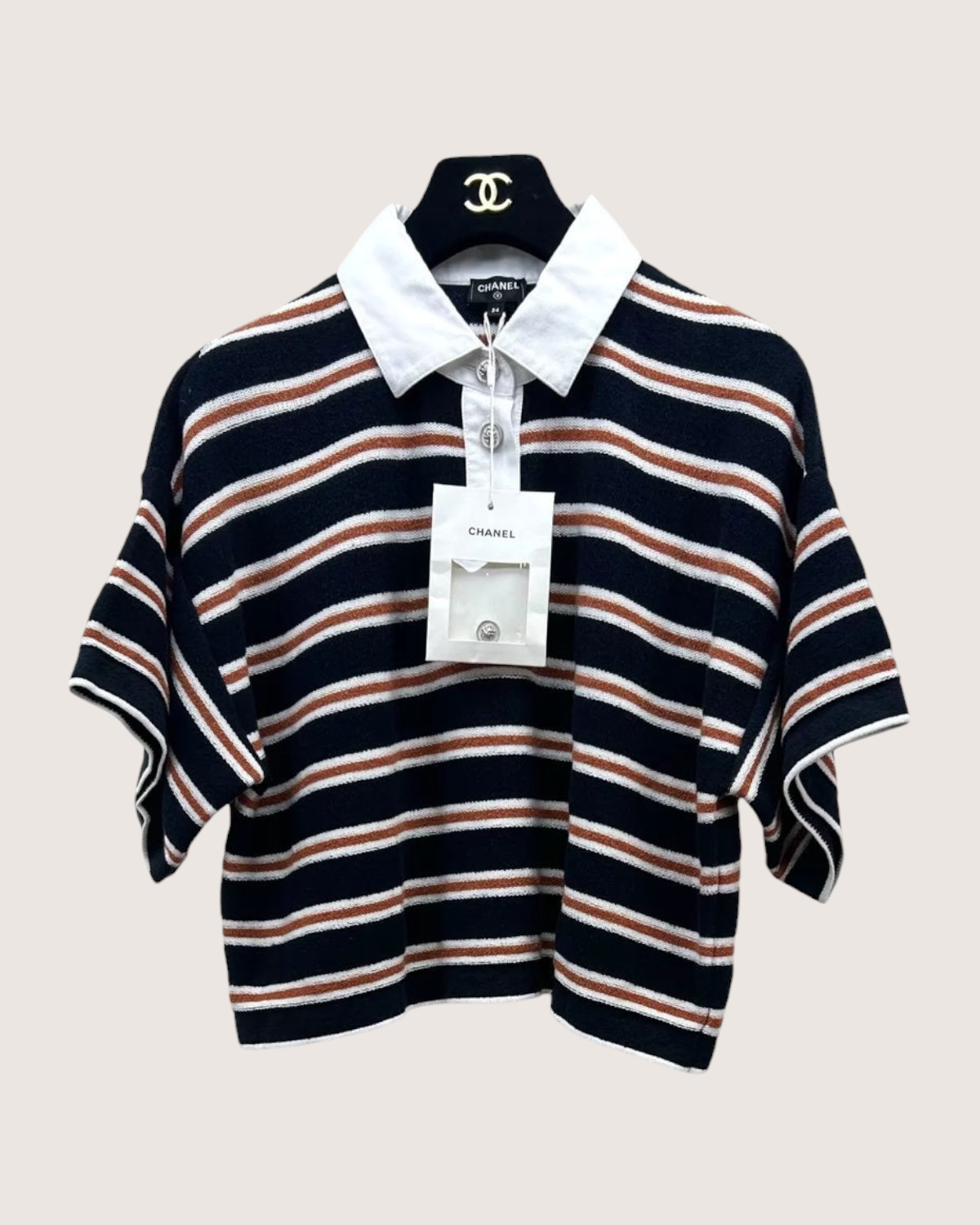 Chanel 26C Striped Polo Top FR 34