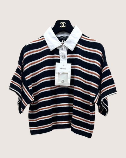 Chanel 26C Striped Polo Top FR 34