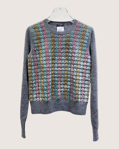 Chanel Floral Sweater Grey, Pink, Multicolor FR 36