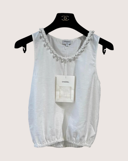 Chanel 25P Pearl-Trim Tank Top