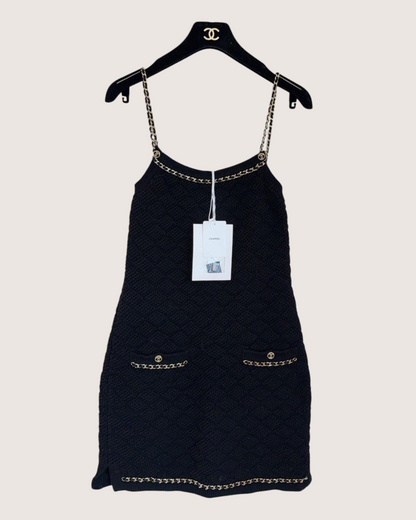 Chanel 23B Cashmere Chain-Trim Mini Dress Black, Gold FR 34