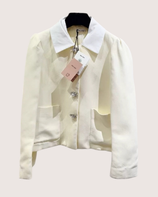 Miu Miu Wool Puff-Sleeve Jacket Yellow FR 34