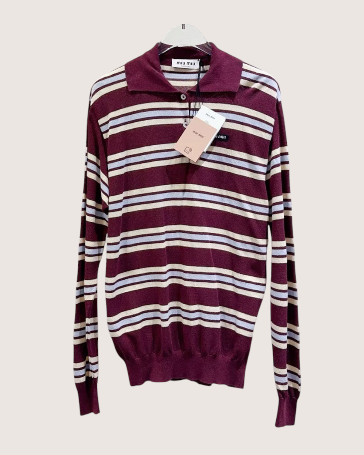 Miu Miu Striped Polo Sweater Burgundy, Beige/Ecru, Blue FR 36