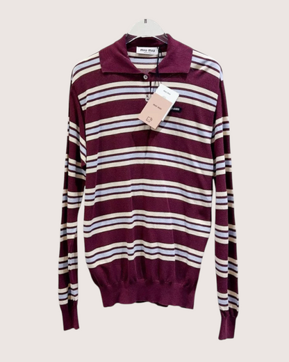 Miu Miu Striped Polo Sweater Burgundy, Beige/Ecru, Blue FR 36