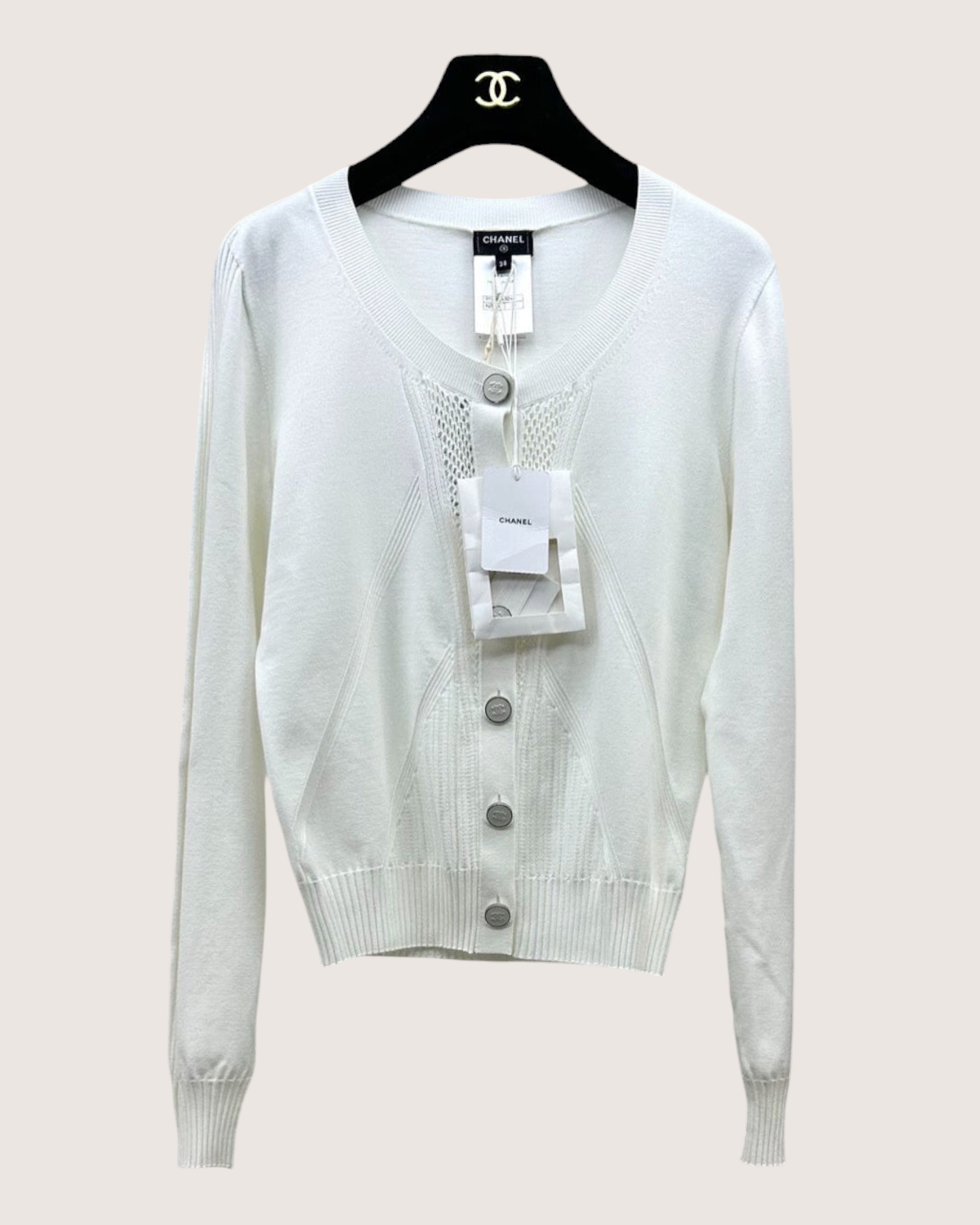 Chanel 24B Openwork Panelled Cardigan White FR 38