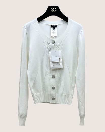 Chanel 24B Openwork Panelled Cardigan White FR 38