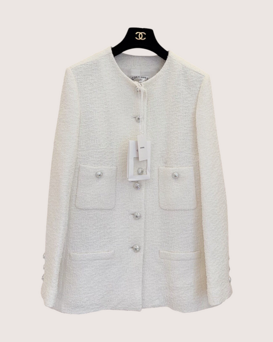 Chanel 23S Four-Pocket Tweed Jacket White FR 40