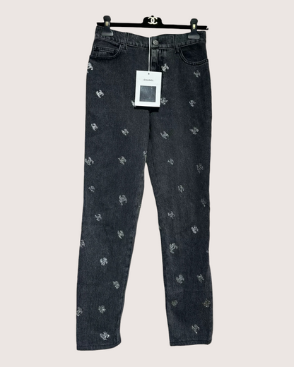 Chanel 21K CC Straight Denim Jeans Black FR 38