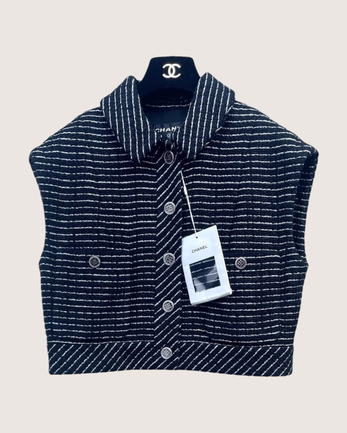 Chanel 23P Striped Tweed Vest Black, Silver FR 36