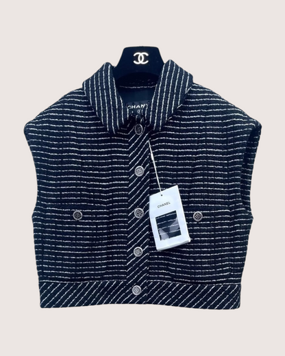 Chanel 23P Striped Tweed Vest Black, Silver FR 36