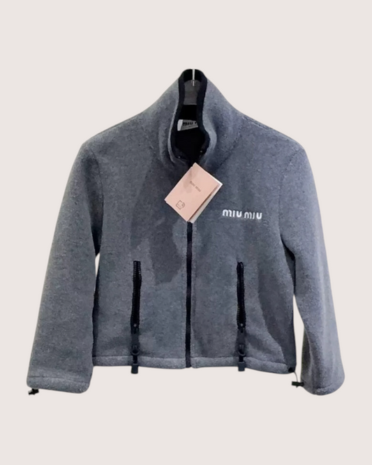 Miu Miu Fleece Zip-Up Jacket Grey FR 34