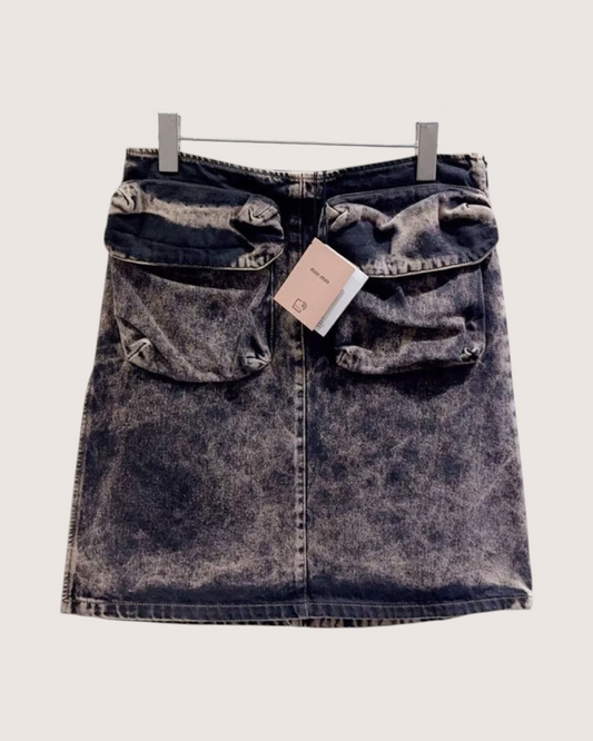 Miu Miu Acid-Wash Denim Mini Skirt - Grey, Beige/Ecru, Black