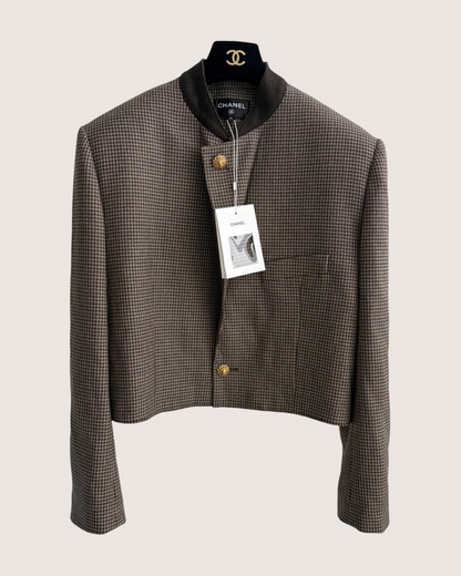 Chanel 26S Houndstooth Cropped Jacket Brown, Beige/Ecru FR 42