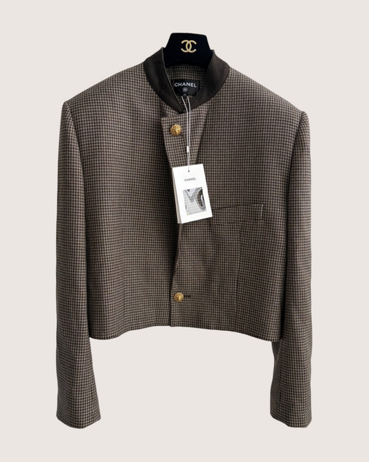 Chanel 26S Wool Houndstooth Cropped Jacket - Brown