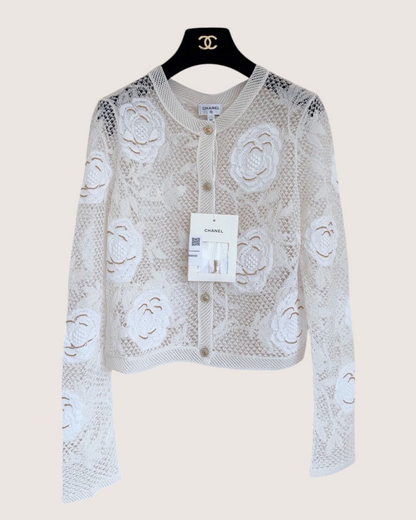 Chanel 26C Camellia Cardigan White FR 34