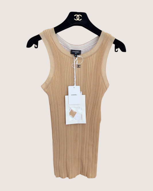 Chanel 26M Coco Beach Tank Top Beige/Ecru, White FR 36