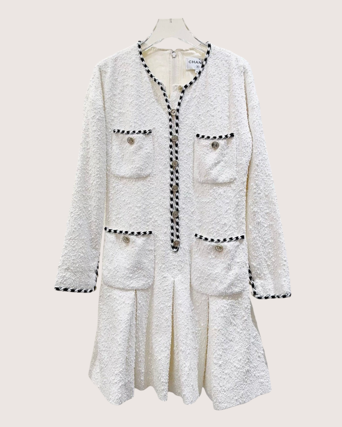 Chanel 21S Four-Pocket Tweed Mini Dress White, Black FR 36