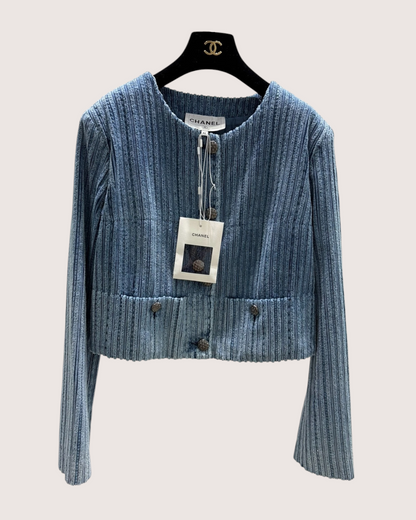 Chanel 25A Corduroy Jacket Blue FR 42