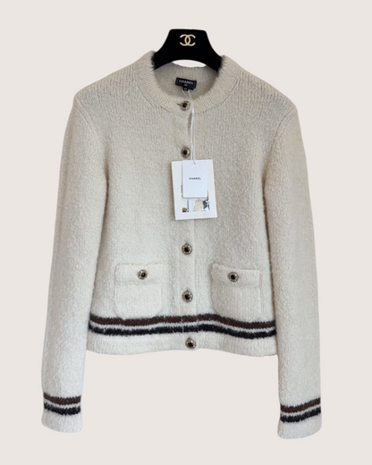 Chanel 25N Coco Neige Cashmere Ski Cardigan Beige/Ecru, Brown FR 34