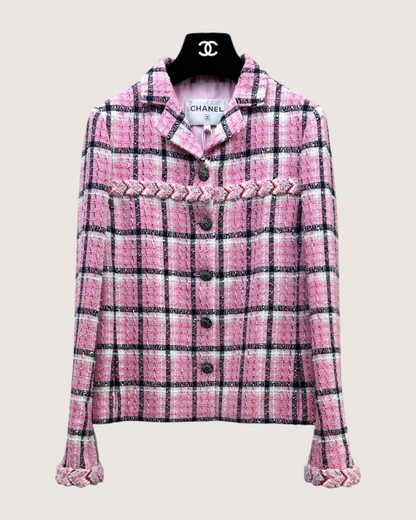 Chanel 24S Checked Tweed Jacket Pink, White, Black FR 34