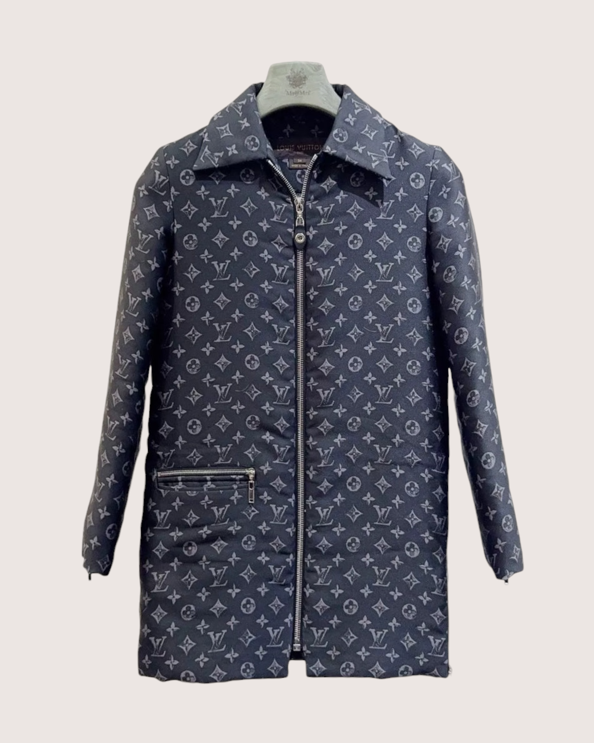 Louis Vuitton Monogram Zip-Up Coat Navy FR 34