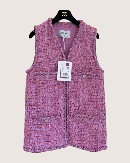 Chanel 22P Tweed Four-Pocket Vest Pink, Purple, Multicolor FR 36
