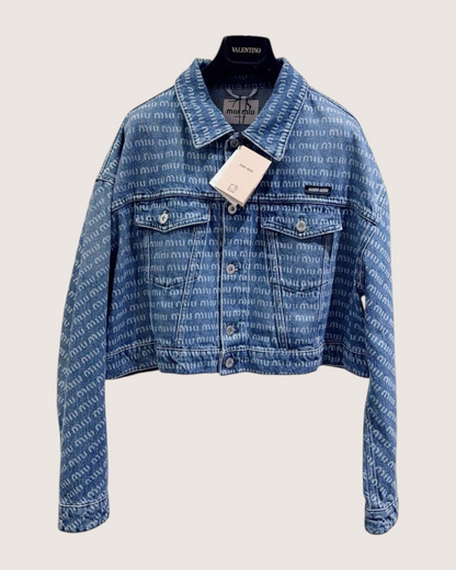 Miu Miu Cropped Denim Logo Jacket Blue FR 40