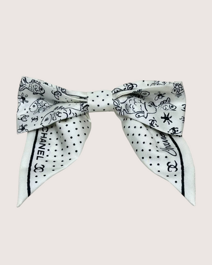 Chanel 25C Silk Bow Brooch White, Black One Size
