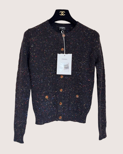Chanel 25A Wool Confetti Cardigan Black, Multicolor FR 34