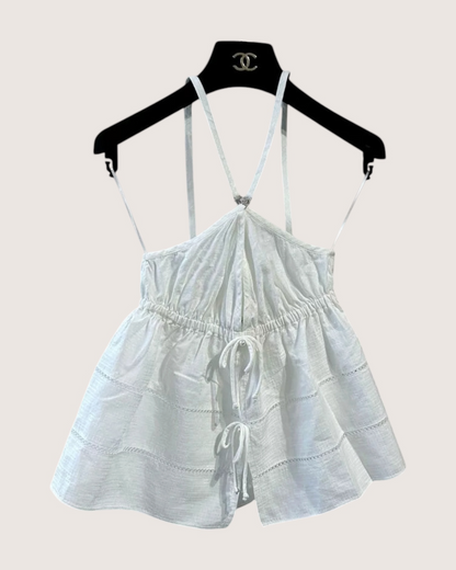 Chanel 25P Tie-Front Halter Top White FR 38
