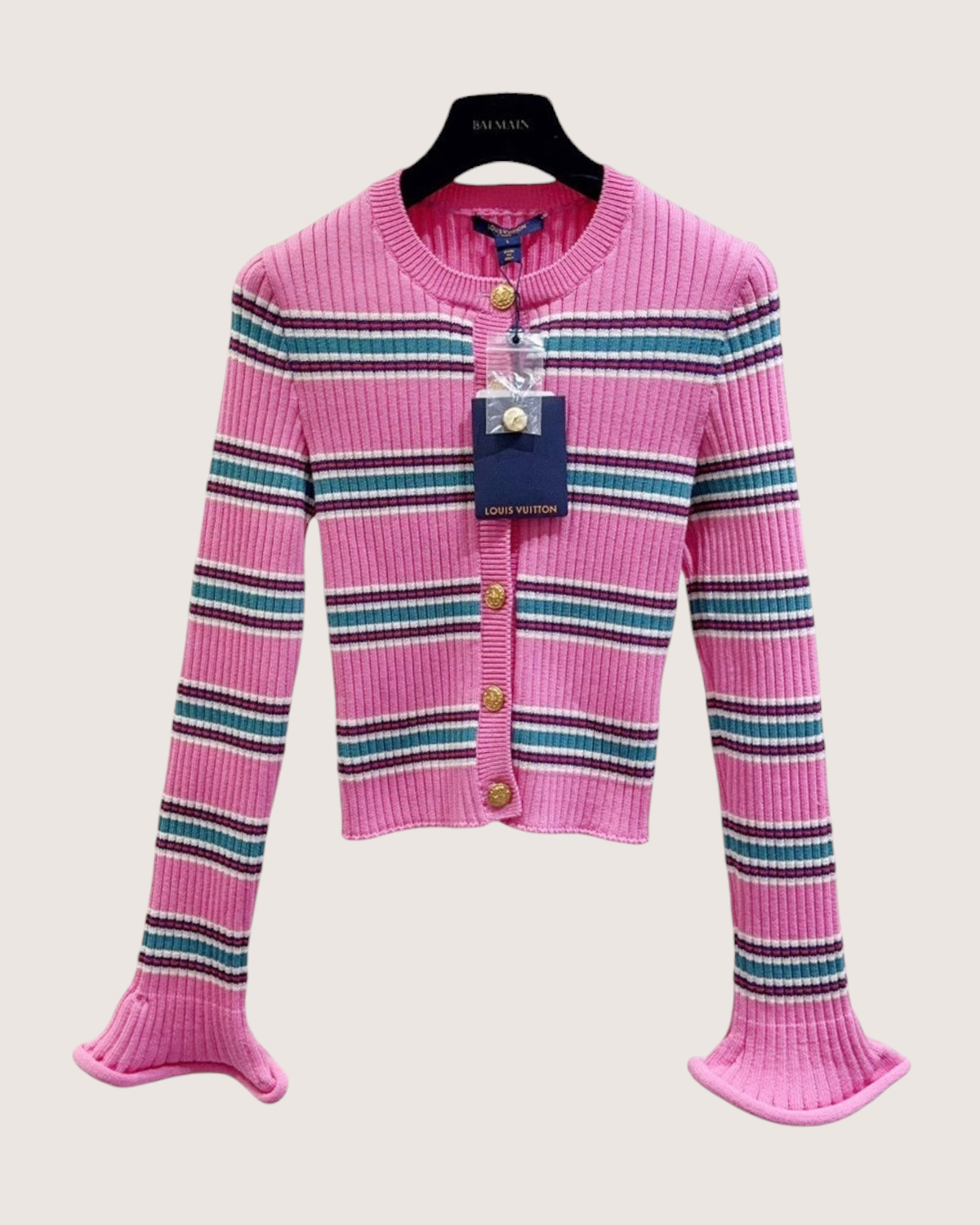 Louis Vuitton Striped Logo Cardigan Pink, Green, Multicolor FR 40