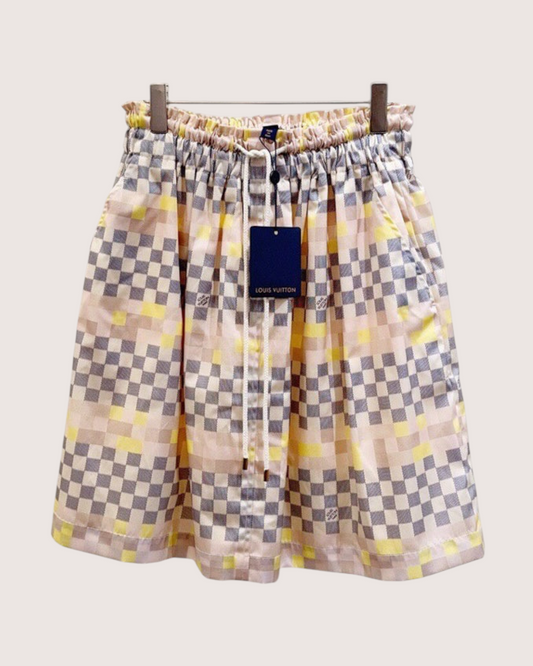 Louis Vuitton Checkered Nylon Mini Skirt Beige/Ecru, Yellow, Multicolor FR 34