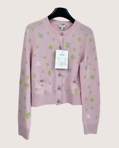 Chanel 24P Cashmere CC Clover Cardigan Pink, Multicolor FR 38