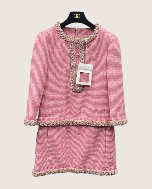 Chanel 23C Tweed Mini Dress Pink, Silver FR 36