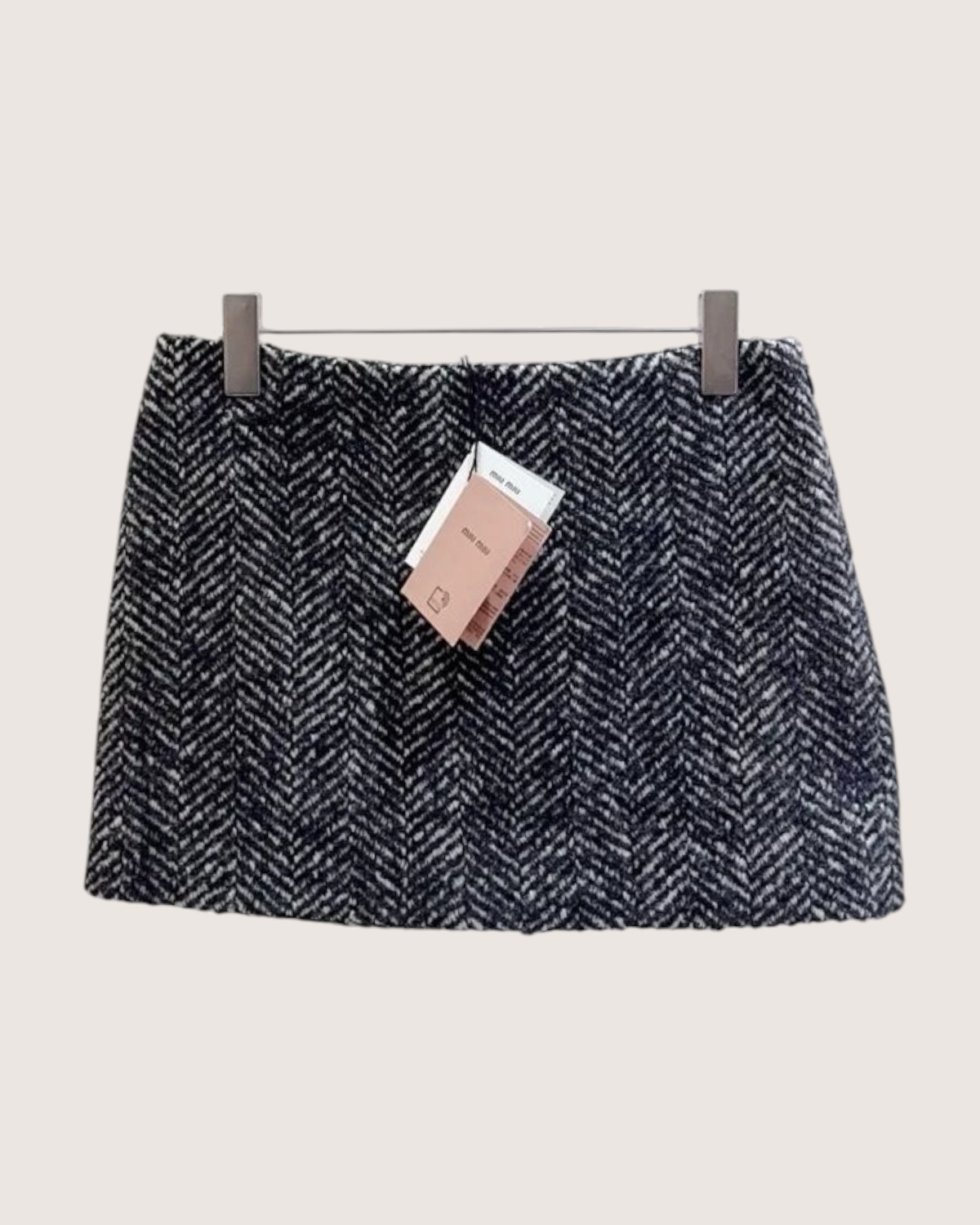 Miu Miu Herringbone Tweed Mini Skirt Black, White FR 38