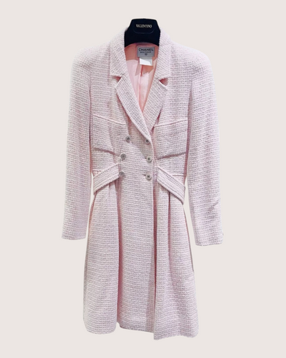 Chanel 96P Belted Tweed Coat Pink, White FR 34