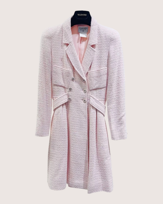 Chanel 96P Belted Tweed Coat Pink, White FR 34