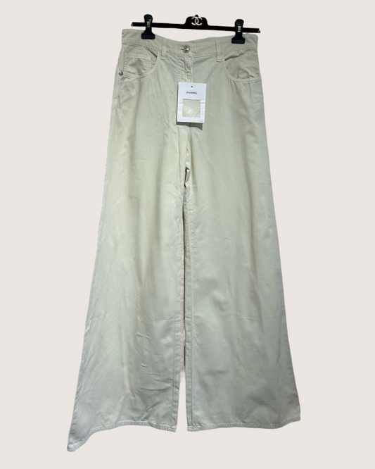 Chanel 26C Denim Wide-Leg Jeans Beige/Ecru FR 36