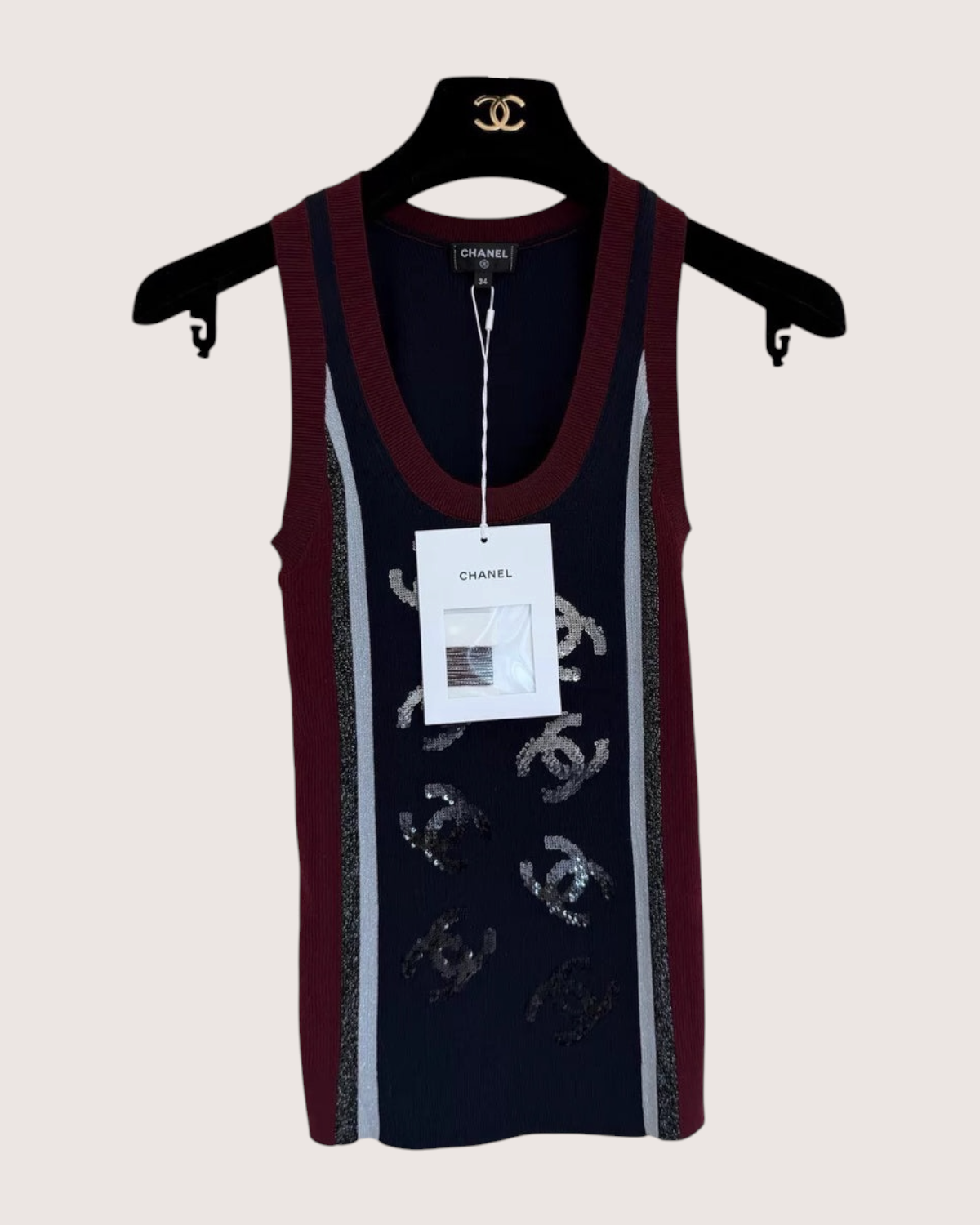 Chanel 23B Sequin CC Logo Wool Vest