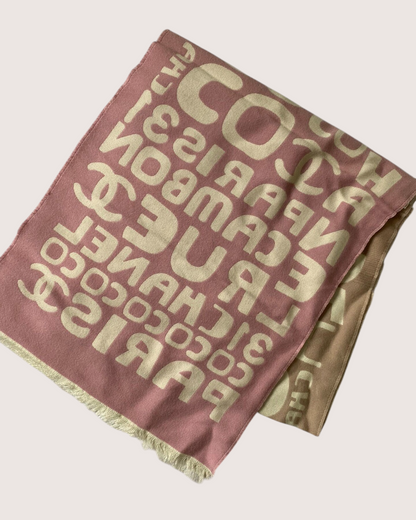 Chanel Logo Fringe Scarf Pink, Beige/Ecru, Brown One Size