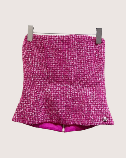 Chanel 22B Strapless Tweed Bustier Pink, White FR 36
